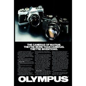 1980 Olympus SLR Camera OM-1 OM-2 Vintage Print Ad Maitani Film Photography Art